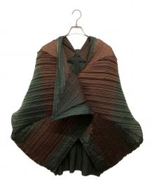 ISSEY MIYAKE（イッセイミヤケ）の古着「ボレロ プリーツカーディガン」｜グリーン×ブラウン