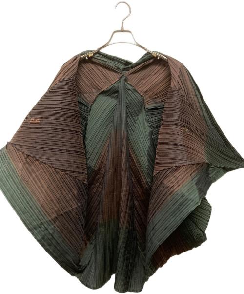 ISSEY MIYAKE（イッセイミヤケ）ISSEY MIYAKE (イッセイミヤケ) ボレロ プリーツカーディガン グリーン×ブラウン サイズ:SIZE 2の古着・服飾アイテム