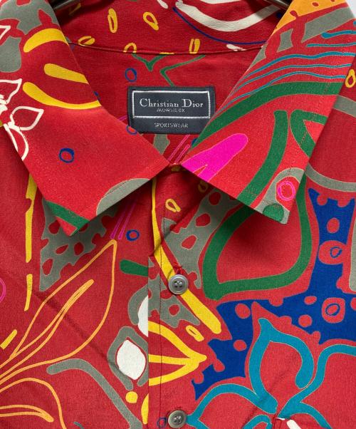 Christian Dior MONSIEUR（クリスチャンディオールムッシュ）Christian Dior MONSIEUR (クリスチャンディオールムッシュ) シルクアロハシャツ レッド サイズ:Lの古着・服飾アイテム