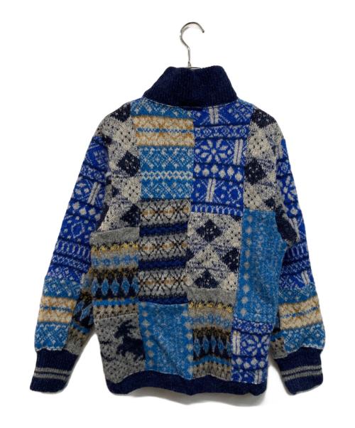 45R（フォーティファイブ・アール）45R (フォーティファイブ・アール) 編み柄パッチワークの908スタジアムニット ブルー サイズ:SIZE 2の古着・服飾アイテム