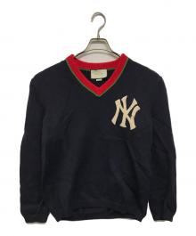 GUCCI×NEW YORK YANKEES（グッチ×ニューヨークヤンキース）の古着「フロントNY刺繍 Vネック ニット セーター」｜ネイビー