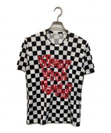 COMME des GARCONS COMME des GARCONS（コムデギャルソン コムデギャルソン）の古着「チェッカーメッセージTシャツ」｜ブラック×ホワイト