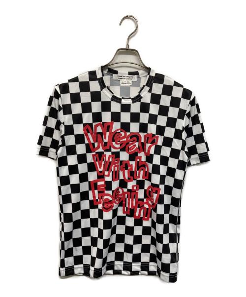 COMME des GARCONS COMME des GARCONS（コムデギャルソン コムデギャルソン）COMME des GARCONS COMME des GARCONS (コムデギャルソン コムデギャルソン) チェッカーメッセージTシャツ ブラック×ホワイト サイズ:Sの古着・服飾アイテム