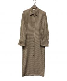 CLANE（クラネ）の古着「POWER SHOULDER CHECK SHIRT ONEPIECE（パワー・ショルダー・チェック・シャツ・ワンピース）」｜ベージュ