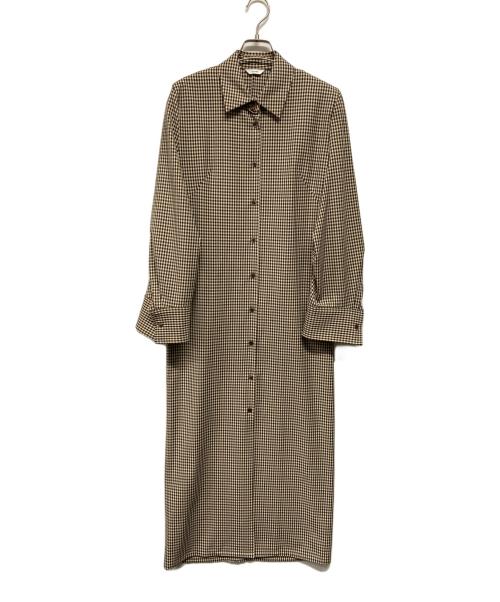 CLANE（クラネ）CLANE (クラネ) POWER SHOULDER CHECK SHIRT ONEPIECE（パワー・ショルダー・チェック・シャツ・ワンピース） ベージュの古着・服飾アイテム