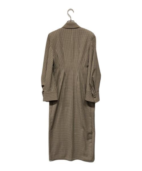 CLANE（クラネ）CLANE (クラネ) POWER SHOULDER CHECK SHIRT ONEPIECE（パワー・ショルダー・チェック・シャツ・ワンピース） ベージュの古着・服飾アイテム