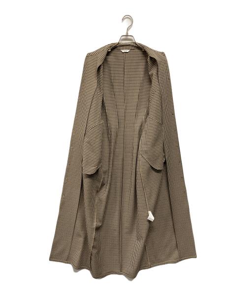 CLANE（クラネ）CLANE (クラネ) POWER SHOULDER CHECK SHIRT ONEPIECE（パワー・ショルダー・チェック・シャツ・ワンピース） ベージュの古着・服飾アイテム