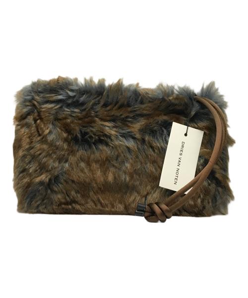 DRIES VAN NOTEN（ドリスヴァンノッテン）DRIES VAN NOTEN (ドリスヴァンノッテン) クラッチバッグ ファーポーチ ハンドバッグ ブラウン×グレー 未使用品の古着・服飾アイテム