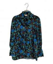 GANNI（ガニー）の古着「フローラルプリントパフスリーブシャツブラウス」｜ブラック