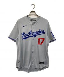 NIKE×MLB（ナイキ×エムエルビー）の古着「ベースボールシャツ ゲームシャツ」｜グレー×ブルー