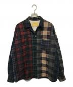 seven by sevenセブンバイセブン）の古着「NEEDLE PUNCH WOOL CHECK（ニードルパンツウールチェック）シャツ」｜グリーン×レッド