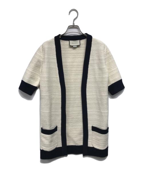 GUCCI（グッチ）GUCCI (グッチ) カシミヤ混 ツイード Vネック カーディガン ホワイト×ブラック サイズ:SIZE XSの古着・服飾アイテム