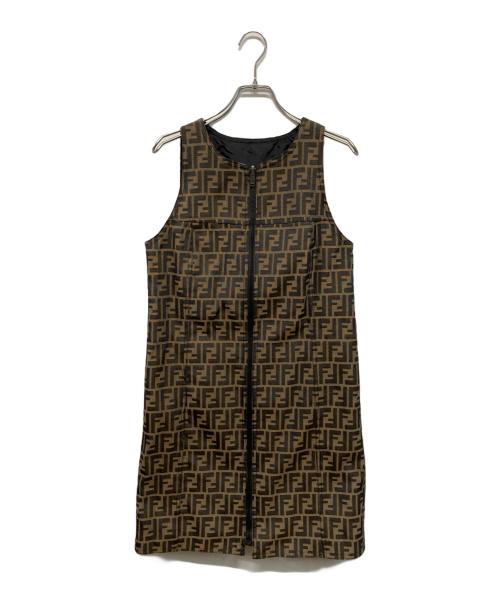 FENDI（フェンディ）FENDI (フェンディ) ズッカ総柄リバーシブルワンピース ブラウン×ブラック サイズ:XLの古着・服飾アイテム
