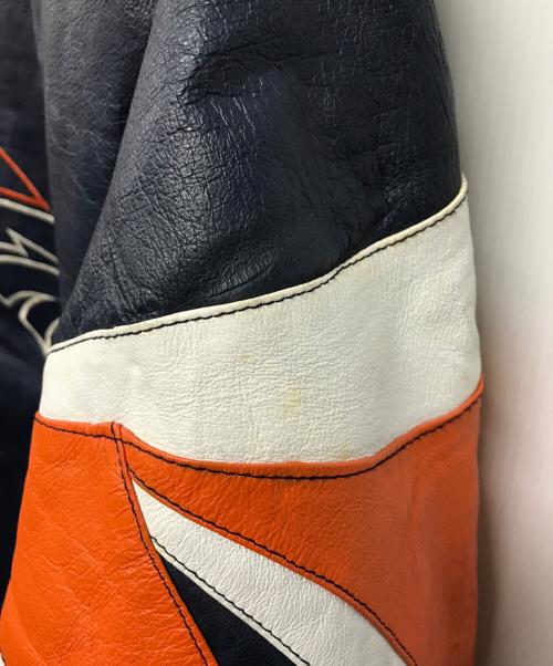 Pro Player（プロ プレイヤー）Pro Player (プロ プレイヤー) レザージャケット ネイビー×オレンジ サイズ:Mの古着・服飾アイテム