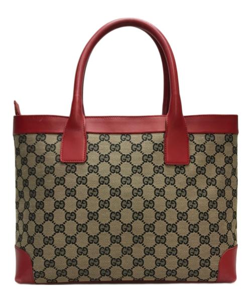 GUCCI（グッチ）GUCCI (グッチ) GGキャンバストートバッグ レッド×ネイビーの古着・服飾アイテム
