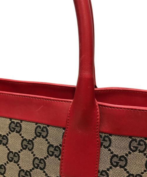 GUCCI（グッチ）GUCCI (グッチ) GGキャンバストートバッグ レッド×ネイビーの古着・服飾アイテム