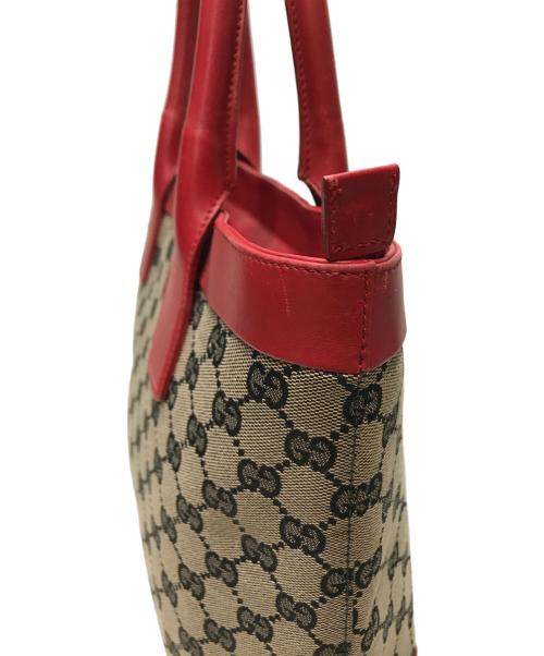 GUCCI（グッチ）GUCCI (グッチ) GGキャンバストートバッグ レッド×ネイビーの古着・服飾アイテム