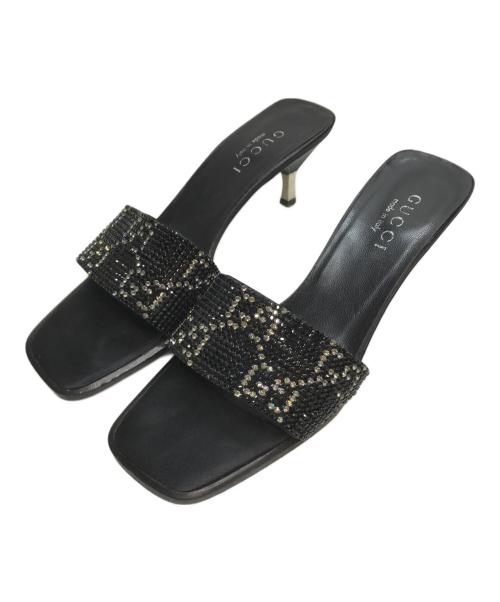 GUCCI（グッチ）GUCCI (グッチ) ラインストーンヒールサンダル ブラック サイズ:SIZE 37Cの古着・服飾アイテム