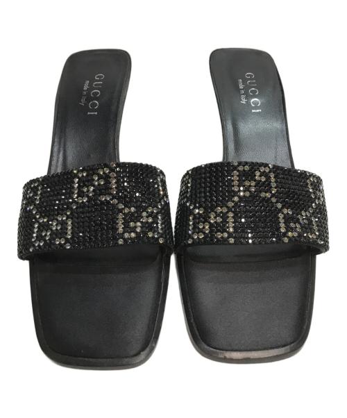 GUCCI（グッチ）GUCCI (グッチ) ラインストーンヒールサンダル ブラック サイズ:SIZE 37Cの古着・服飾アイテム