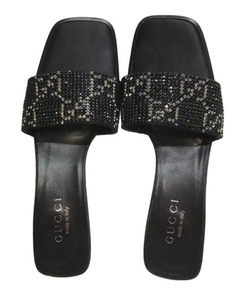 GUCCI（グッチ）GUCCI (グッチ) ラインストーンヒールサンダル ブラック サイズ:SIZE 37Cの古着・服飾アイテム