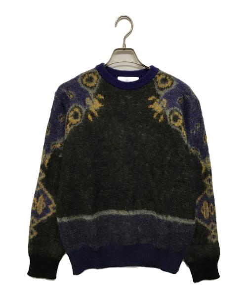 TOGA VIRILIS（トーガ ビリリース）TOGA VIRILIS (トーガ ビリリース) Mohair jacquard knit（モヘア ジャカード ニット） ネイビー×ブラック サイズ:Mの古着・服飾アイテム