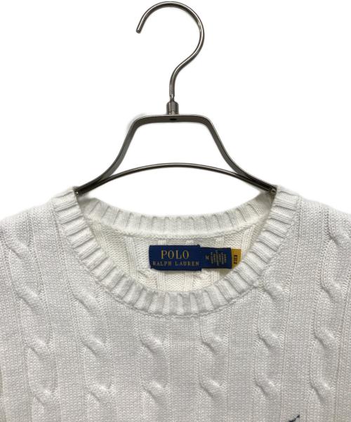POLO RALPH LAUREN（ポロ・ラルフローレン）POLO RALPH LAUREN (ポロ・ラルフローレン) ケーブルニット半袖ニット ホワイト×ネイビー サイズ:Sの古着・服飾アイテム