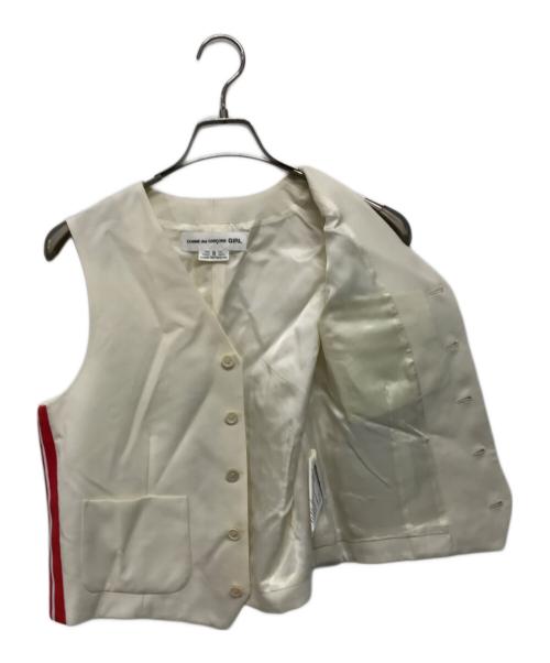 COMME des GARCONS GIRL（コムデギャルソンガール）COMME des GARCONS GIRL (コムデギャルソンガール) ウール サイドライン ジレ ホワイト×レッド サイズ:Sの古着・服飾アイテム