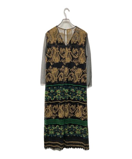 Ameri（アメリ）AMERI (アメリ) 長袖ワンピース ブラック×ベージュ サイズ:Mの古着・服飾アイテム