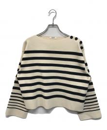 MACPHEE（マカフィー）の古着「パネルボーダー ボートネックプルオーバー」｜ベージュ×ブラック