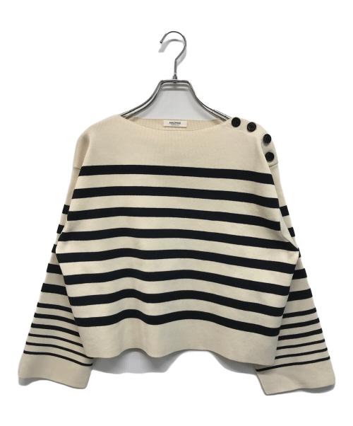 MACPHEE（マカフィー）MACPHEE (マカフィー) パネルボーダー ボートネックプルオーバー ベージュ×ブラック サイズ:Sの古着・服飾アイテム