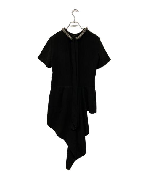 CELINE（セリーヌ）CELINE (セリーヌ) アシメデザインビジューネックブラウス ブラック サイズ:SIZE 36の古着・服飾アイテム