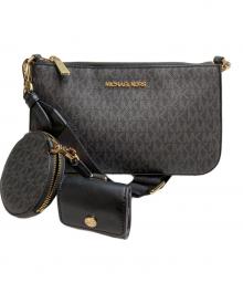 MICHAEL KORS（マイケル・コース）の古着「PVC レザー モノグラム 2way マルチポーチ2点付き スモール クロスボディ」｜グレー×ブラック