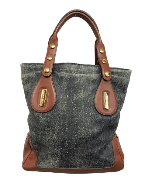 GIANNI VERSACE（ジャンニ・ヴェルサーチ）GIANNI VERSACE (ジャンニ・ヴェルサーチ) トートバッグ ネイビー×ブラウンの古着・服飾アイテム