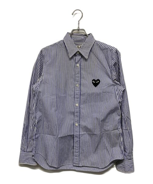 PLAY COMME des GARCONS（プレイコムデギャルソン）PLAY COMME des GARCONS (プレイコムデギャルソン) ストライプフロントパッチシャツ ブルー サイズ:Mの古着・服飾アイテム