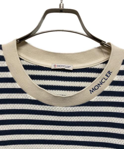 MONCLER（モンクレール）MONCLER (モンクレール) メッシュクルーネックカットソー ホワイト×ネイビー サイズ:XLの古着・服飾アイテム