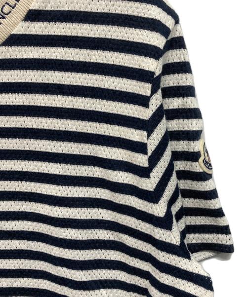 MONCLER（モンクレール）MONCLER (モンクレール) メッシュクルーネックカットソー ホワイト×ネイビー サイズ:XLの古着・服飾アイテム