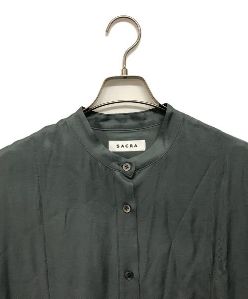 SACRA（サクラ）SACRA (サクラ) TRIACE VINTAGE TWILL OP ギャザースリーブワンピース グリーン サイズ:38の古着・服飾アイテム
