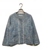 blanc bleu minuitブランブルーミニュイ）の古着「フリンジデニムノーカラージャケット」｜スカイブルー