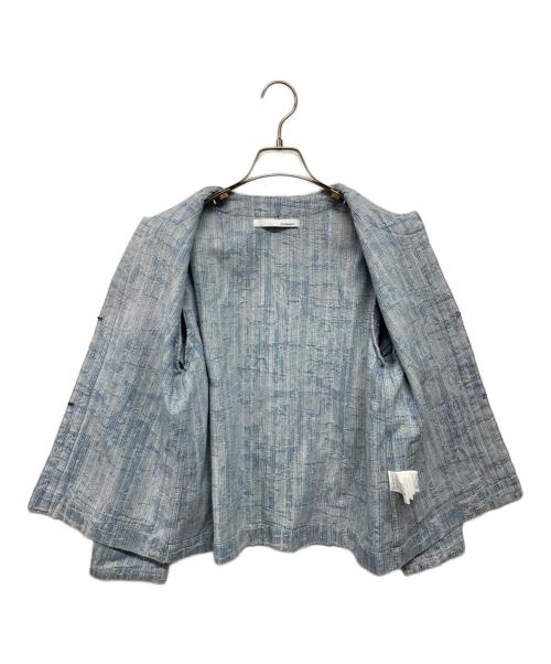 blanc bleu minuit（ブランブルーミニュイ）blanc bleu minuit (ブランブルーミニュイ) フリンジデニムノーカラージャケット スカイブルー サイズ:FREEの古着・服飾アイテム