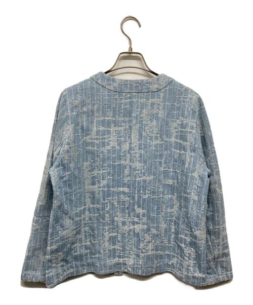 blanc bleu minuit（ブランブルーミニュイ）blanc bleu minuit (ブランブルーミニュイ) フリンジデニムノーカラージャケット スカイブルー サイズ:FREEの古着・服飾アイテム