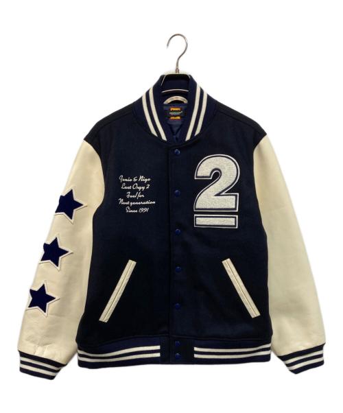 HUMAN MADE（ヒューマンメイド）HUMAN MADE (ヒューマンメイド) UNDERCOVER (アンダーカバー) LAST ORGY 2 VARSITY JACKET(ラストオージー ツー バーシティ ジャケット) スタジャン ネイビー×ホワイト サイズ:XLの古着・服飾アイテム