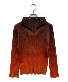 PLEATS PLEASE（プリーツプリーズ）の古着「グラデーションハイネックプリーツカットソー」｜ブラウン×オレンジ