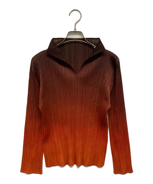 PLEATS PLEASE（プリーツプリーズ）PLEATS PLEASE (プリーツプリーズ) グラデーションハイネックプリーツカットソー ブラウン×オレンジ サイズ:3の古着・服飾アイテム