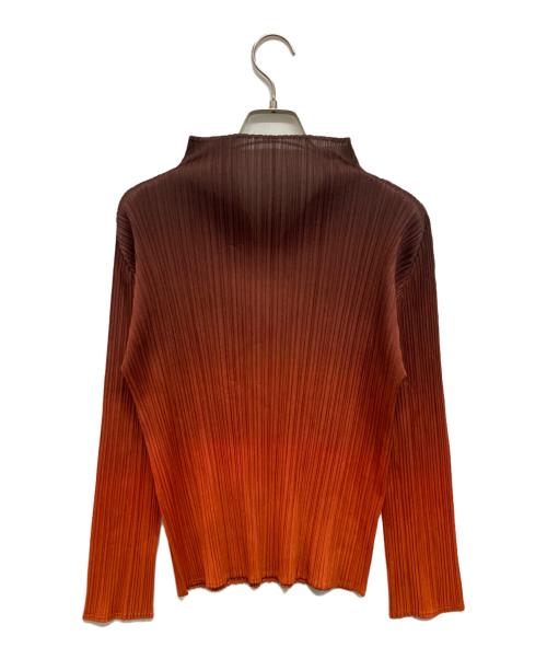 PLEATS PLEASE（プリーツプリーズ）PLEATS PLEASE (プリーツプリーズ) グラデーションハイネックプリーツカットソー ブラウン×オレンジ サイズ:3の古着・服飾アイテム