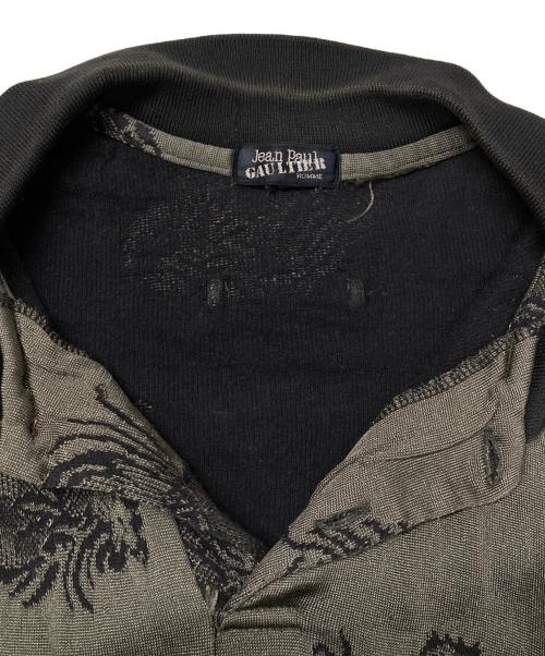 Jean Paul Gaultier homme（ジャンポールゴルチェオム）Jean Paul Gaultier homme (ジャンポールゴルチェオム) サテンポロシャツ オリーブ×ブラック サイズ:Ｍの古着・服飾アイテム