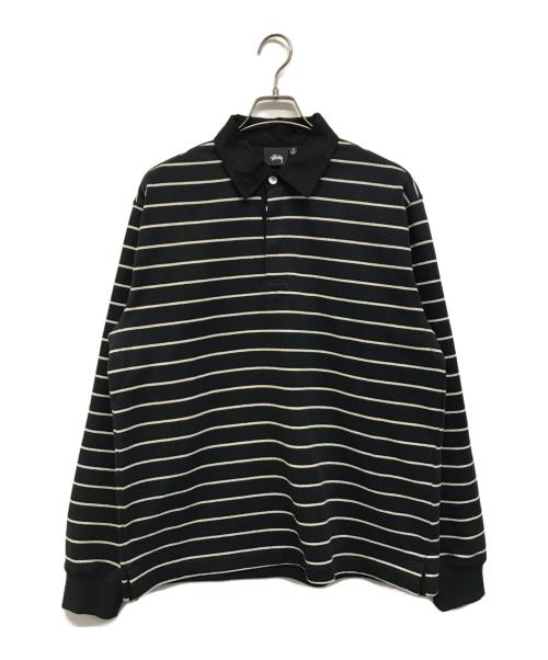 stussy（ステューシー）stussy (ステューシー) ラグビーシャツ ブラック×ホワイト サイズ:Ｍの古着・服飾アイテム