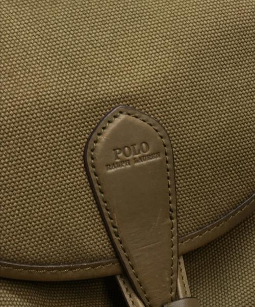 POLO RALPH LAUREN（ポロ・ラルフローレン）POLO RALPH LAUREN (ポロ・ラルフローレン) レザートリムキャンバスバックパック カーキの古着・服飾アイテム