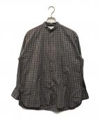 MARKWAREマーカウェア）の古着「COMFORT FIT BAND COLLAR SHIRT CHECK POPLIN」｜グレー×ブラウン