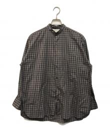 MARKWARE（マーカウェア）の古着「COMFORT FIT BAND COLLAR SHIRT CHECK POPLIN」｜グレー×ブラウン