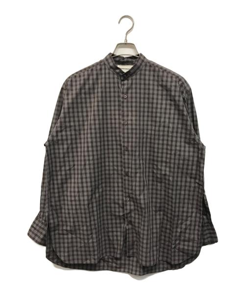 MARKWARE（マーカウェア）MARKWARE (マーカウェア) COMFORT FIT BAND COLLAR SHIRT CHECK POPLIN グレー×ブラウン サイズ:SIZE 1の古着・服飾アイテム